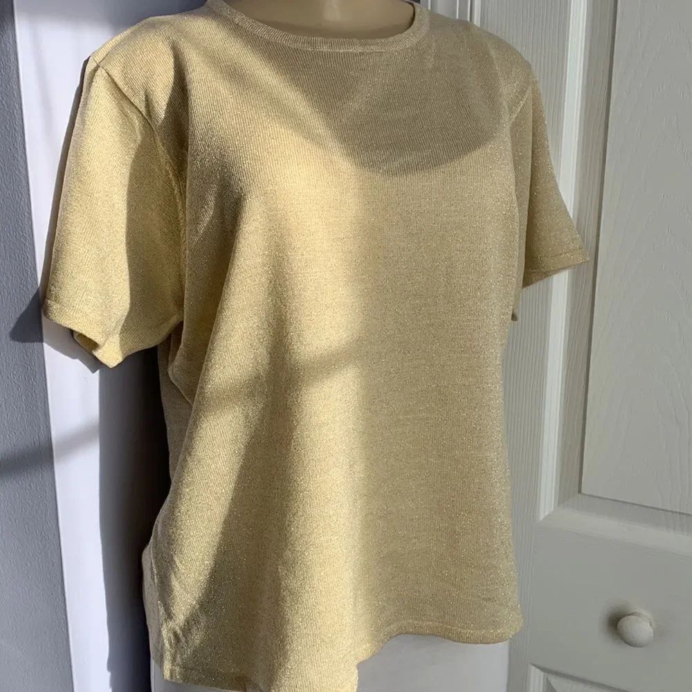 Susan Graver Style QVC Sparkling Sweater Top L Beige/Gold
